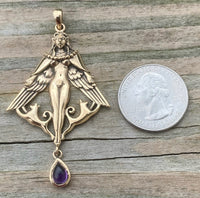 Freya Norse Love Goddess Pendant Bronze w/ genuine Amethyst Gemstone