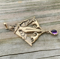 Freya Norse Love Goddess Pendant Bronze w/ genuine Amethyst Gemstone