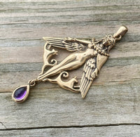 Freya Norse Love Goddess Pendant Bronze w/ genuine Amethyst Gemstone