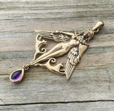 Freya Norse Love Goddess Pendant Bronze w/ genuine Amethyst Gemstone