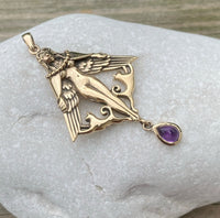 Freya Norse Love Goddess Pendant Bronze w/ genuine Amethyst Gemstone