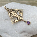 Freya Norse Love Goddess Pendant Bronze w/ genuine Amethyst Gemstone
