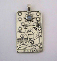 Star Tarot Card Pendant .925 Sterling Silver with natural Rainbow Moonstone gemstone USA