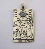 Star Tarot Card Pendant .925 Sterling Silver with natural Rainbow Moonstone gemstone USA