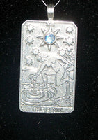 Star Tarot Card Pendant .925 Sterling Silver with natural Rainbow Moonstone gemstone USA