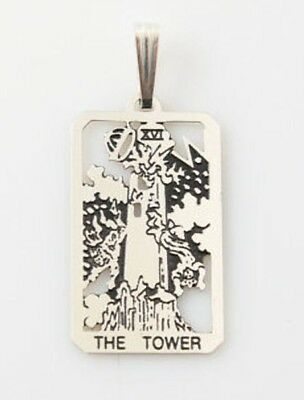 Tower Tarot Card Pendant .925 Sterling Silver - small Tower Tarot jewelry