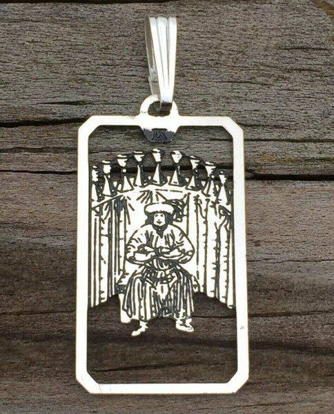 Nine of Cups Tarot Card Pendant .925 Sterling Silver - small Nine of Cups amulet