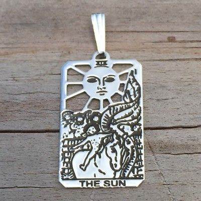 Sun Tarot Card Pendant solid .925 Sterling Silver - small Sun Tarot Jewelry