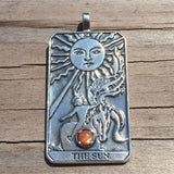 Sun Tarot Card Pendant Sterling Silver w/ Genuine Sunstone Prosperity Success