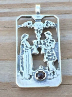 Two of Cups Tarot Card Pendant Sterling Silver with genuine Garnet