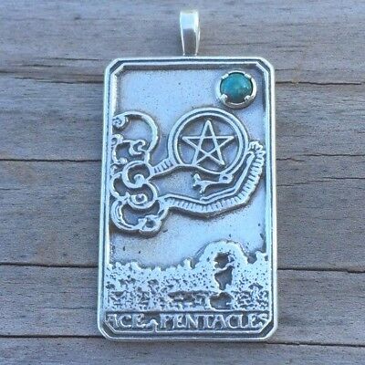 Ace of Pentacles Tarot Card Pendant Sterling Silver
