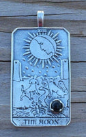 Moon Tarot Card Pendant .925 Sterling Silver w/ Natural Black Onyx gemstone USA