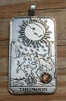 Moon Tarot Card Pendant .925 Sterling Silver with Genuine Peach Moonstone gem
