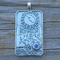 Moon Tarot Card Pendant .925 Sterling Silver w/ Genuine Rainbow Moonstone gem