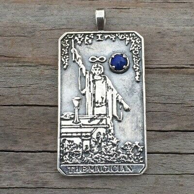 Magician Tarot Card Pendant .925 Sterling Silver with genuine Lapis Lazuli Made in the USA