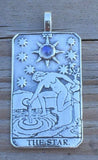 Star Tarot Card Pendant .925 Sterling Silver with natural Rainbow Moonstone gemstone