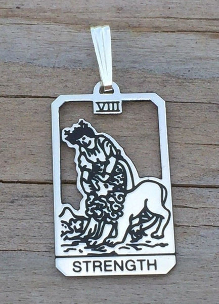 Strength Tarot Card Pendant .925 Sterling Silver - small Strength Tarot Amulet