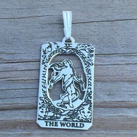 World Tarot Card Pendant solid .925 Sterling Silver - small World Tarot Card Amulet