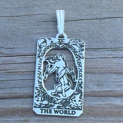 World Tarot Card Pendant solid .925 Sterling Silver - small World Tarot Card Amulet