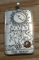 Moon Tarot Card Pendant .925 Sterling Silver with Genuine Peach Moonstone gem USA