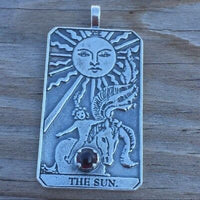 Sun Tarot Card Pendant Sterling Silver w/ Genuine Garnet gem Prosperity Success USA