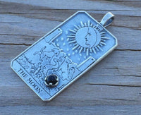 Moon Tarot Card Pendant .925 Sterling Silver w/ Natural Black Onyx gemstone