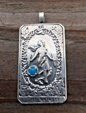 World Tarot Card Pendant .925 Sterling Silver w/ Genuine Turquoise gemstone