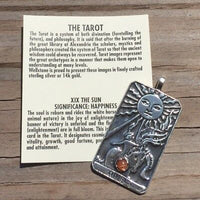 Sun Tarot Card Pendant Sterling Silver w/ Genuine Sunstone Prosperity Success