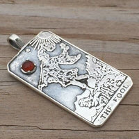 Sterling Silver The Fool Tarot Card Pendant - 0 in the Major Arcana. Set with genuine natural Carnelian gemstone