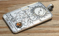 Moon Tarot Card Pendant .925 Sterling Silver with Genuine Peach Moonstone gem USA