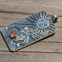 Sun Tarot Card Pendant Sterling Silver w/ Genuine Sunstone Prosperity Success USA