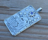 Star Tarot Card Pendant .925 Sterling Silver with natural Rainbow Moonstone gemstone USA