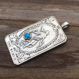 World Tarot Card Pendant .925 Sterling Silver w/ Genuine Turquoise gemstone USA