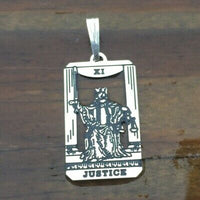 Justice Tarot Card Pendant .925 Sterling Silver - small Justice Tarot Amulet USA