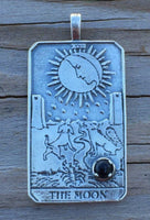 Moon Tarot Card Pendant .925 Sterling Silver w/ Natural Black Onyx gemstone USA