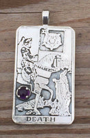 Death Tarot Card Pendant Sterling Silver with Genuine Amethyst
