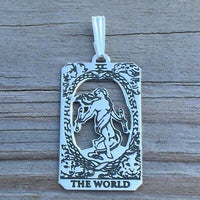 World Tarot Card Pendant solid .925 Sterling Silver - dainty World Tarot Card Amulet USA