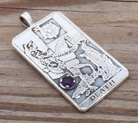 Sterling Silver Death Tarot Card Pendant - Number 13 in the Major Arcana