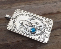 World Tarot Card Pendant .925 Sterling Silver w/ Genuine Turquoise gemstone USA