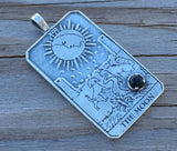 Moon Tarot Card Pendant .925 Sterling Silver w/ Natural Black Onyx gemstone USA