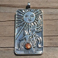 Sun Tarot Card Pendant Sterling Silver w/ Genuine Sunstone Prosperity Success USA