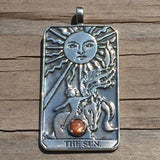 Sun Tarot Card Pendant Sterling Silver w/ Genuine Sunstone Prosperity Success USA