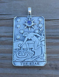 Star Tarot Card Pendant .925 Sterling Silver with natural Rainbow Moonstone gemstone
