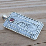 HIGH PRIESTESS Tarot Card Pendant .925 Sterling Silver w/ Natural Garnet gem USA