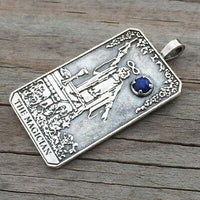 Magician Tarot Card Pendant .925 Sterling Silver w/ Natural Lapis Lazuli gemstone USA