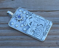 Star Tarot Card Pendant .925 Sterling Silver with natural Rainbow Moonstone gemstone USA