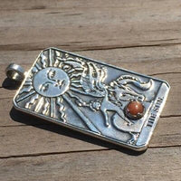 Sun Tarot Card Pendant Sterling Silver w/ Genuine Sunstone Prosperity Success USA
