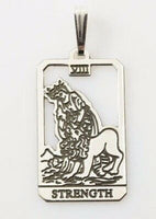 Strength Tarot Card Pendant .925 Sterling Silver - dainty Strength Tarot Amulet USA
