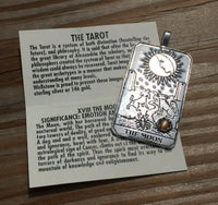 Moon Tarot Card Pendant .925 Sterling Silver with Genuine Peach Moonstone gem