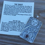 Sun Tarot Card Pendant Sterling Silver w/ Genuine Garnet gem Prosperity Success